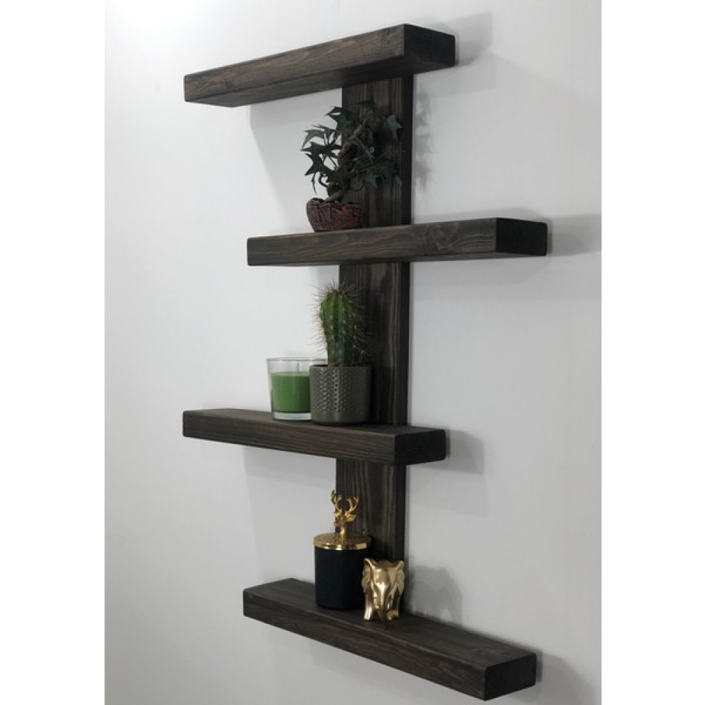 O&A Wood Doğal Ahşap Dekoratif Minimal Duvar Rafı,4 Katlı Vintage, Retro Ahşap Raf, Ceviz Kitaplık - Duvar Rafı & CD / DVD Rafı Fiyatı