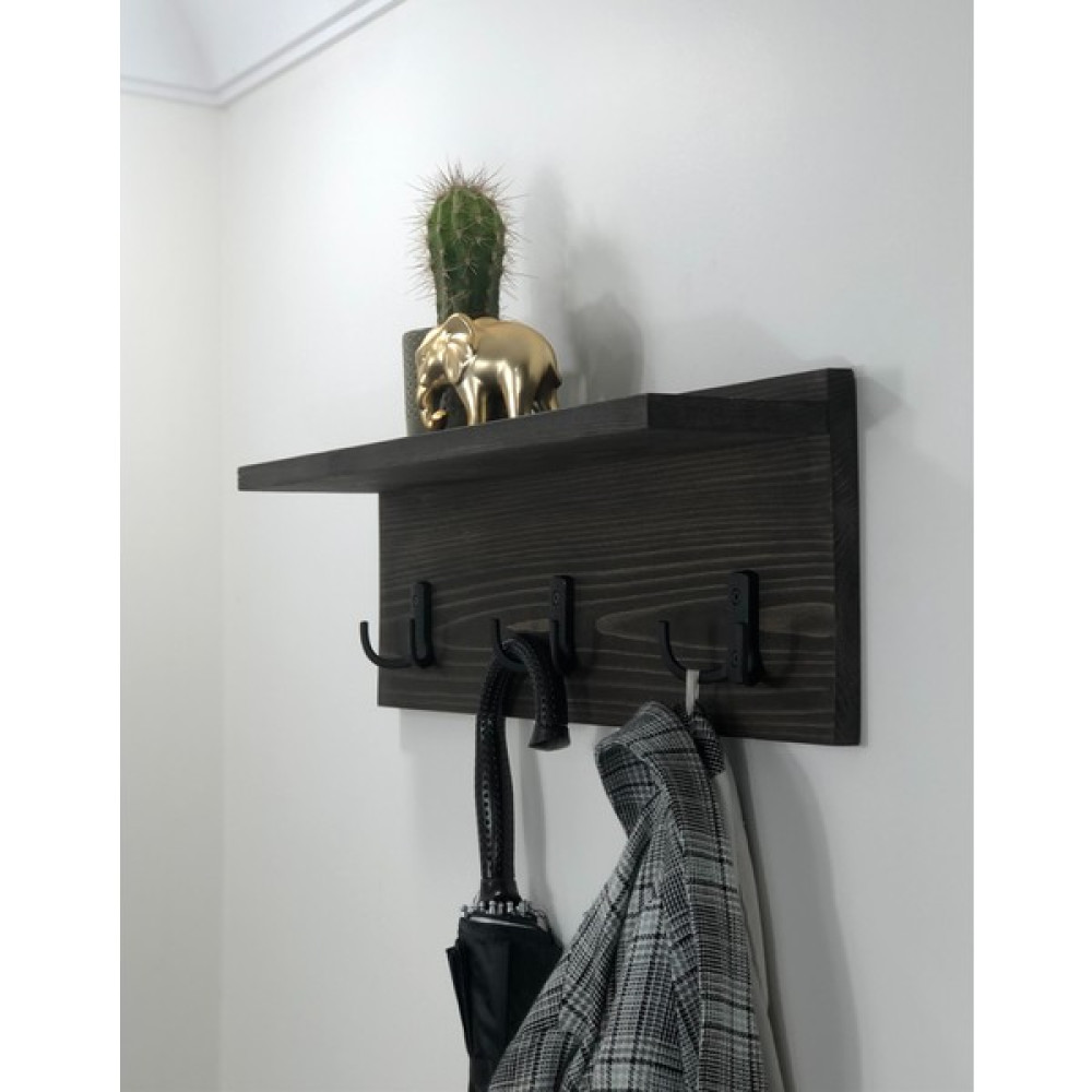 O&A Wood Doğal Ahşap Vestiyer, Dekoratif 3 Askılı Portmanto, Raflı Vintage Elbise Askısı, Ceviz Portmanto Fiyatı