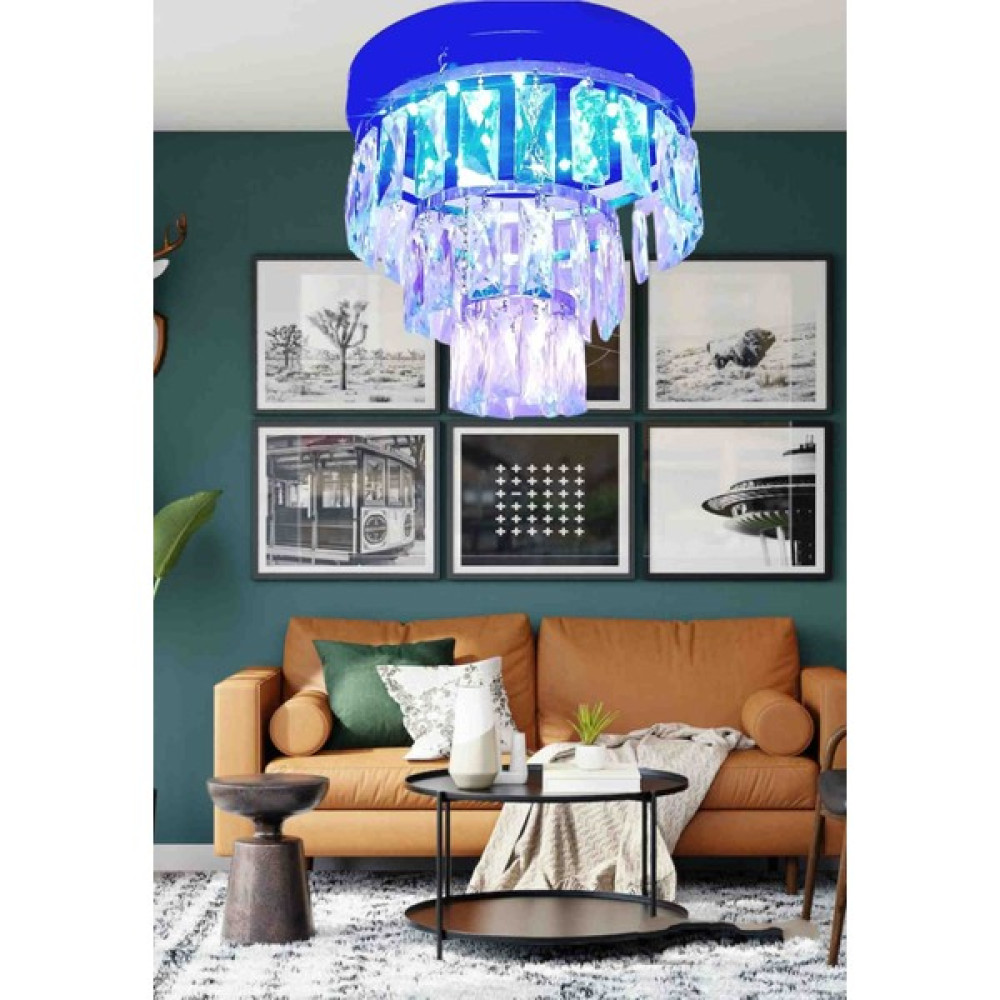 Öalpa Katlı 3'lü Led'li Model Kristal Taşlı Salon, Oturma Odası Avize - Siyah - Bal Rengi Avize Fiyatı