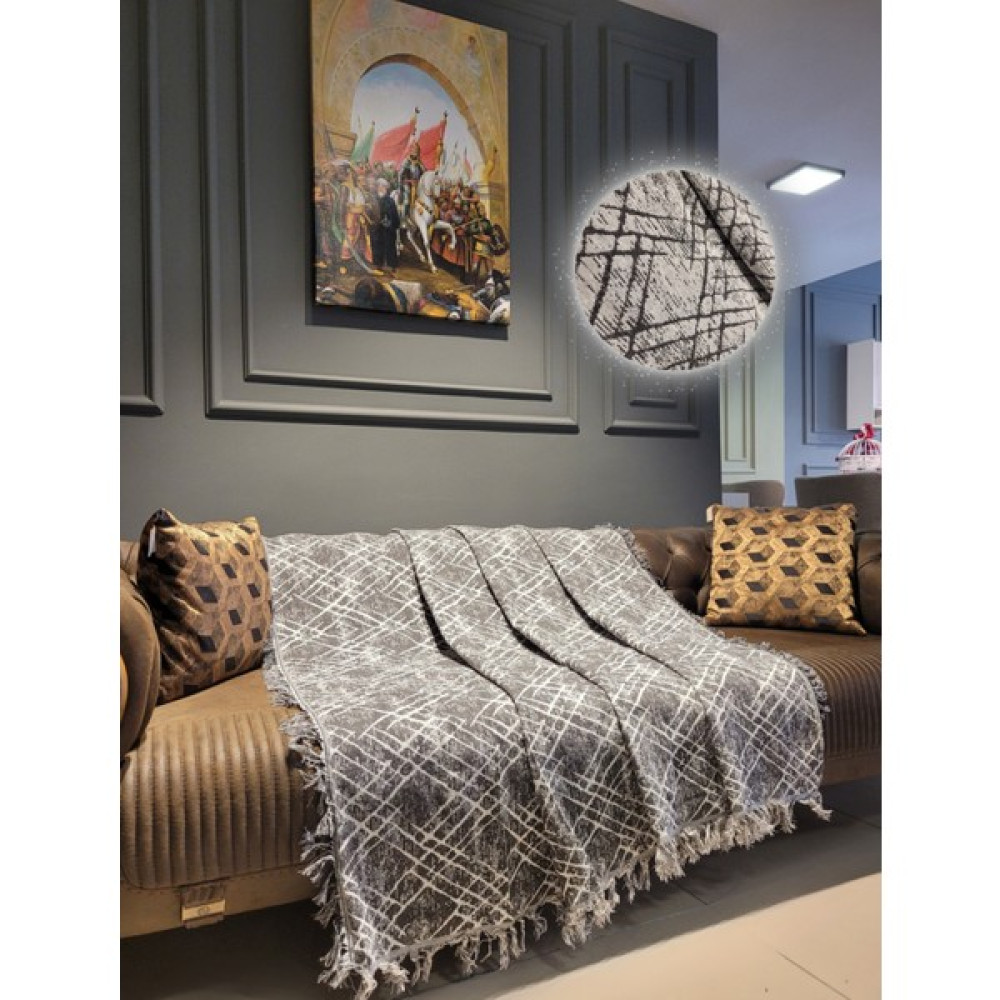 Obam Koltuk Çekyat Örtüsü Siyah Beyaz Çizgili Desen 170X220 cm - 170 x 220 cm - Gri - Beyaz Koltuk & Kanepe Örtüsü Fiyatı