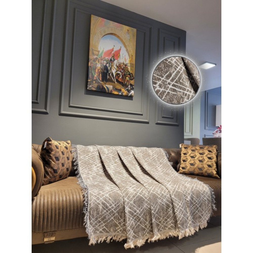 Obam Koltuk Çekyat Örtüsü Sütlü Kahve Çizgili Desen 170X220 cm - 170 x 220 cm Koltuk & Kanepe Örtüsü Fiyatı