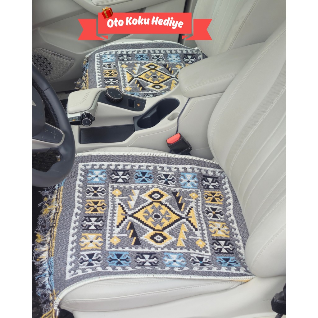Obam Oto Koltuk Kılıfı (Çift Taraflı )Yıkanabilir Araba Takımı Kilim Kırçıllı Gri Renk FİAT,WW,OPEL,HYUNDAİ,BMW,MERCEDES,HER ARACA UYGUN - Gri - Beyaz Kilim Fiyatı