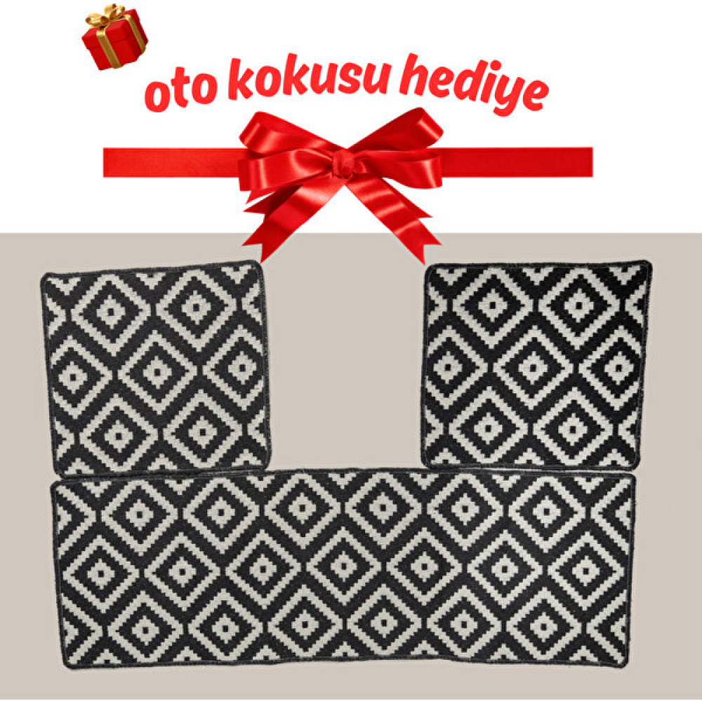 Obam Oto Koltuk Kılıfı (Çift Taraflı )Yıkanabilir Araba Takımı Kilim Siyah-Beyaz - Siyah - Beyaz Oto Koltuk Minderi Fiyatı