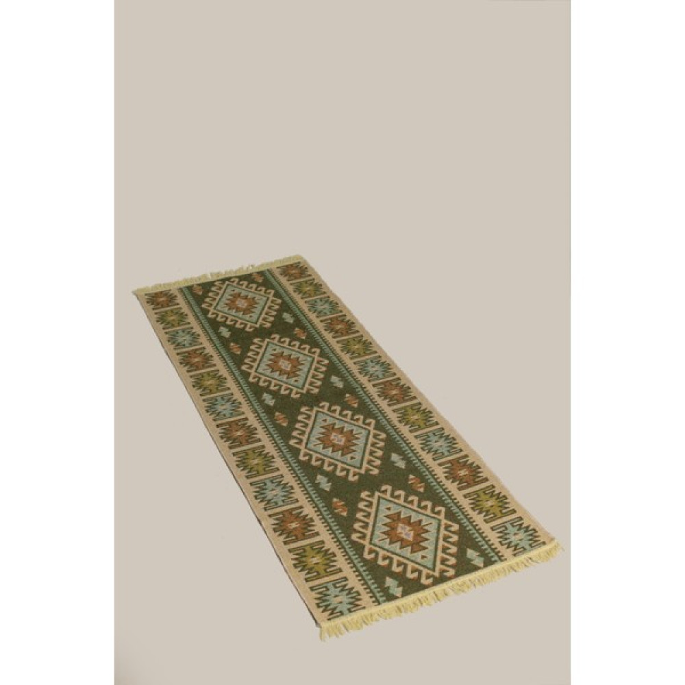 Obam Uzun Koridor Kilimi (Uşak Kilimi) Çift Taraflı (80X150) (Yıkanabilir) - Yeşil - 80 x 150 cm Kilim Fiyatı