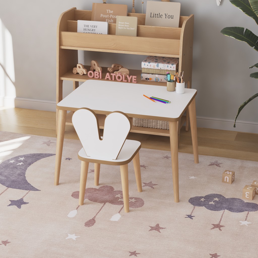 Obi Atölye Çocuk Oyun Aktivite Masası 60X45 cm Çocuk Çalışma Masası Masa Sandalye Seti - Beyaz Standart Sandalye Fiyatı