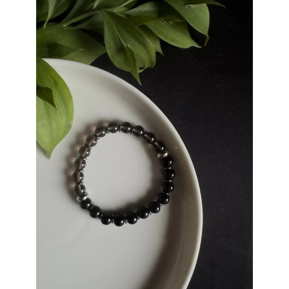 Obsidyen ve Dumanlı Kuvars Doğal Taşlı Bileklik -Koruma Serisi - 18-19cm - Siyah - Siyah Saat ve Bileklik Aksesuarı Fiyatı