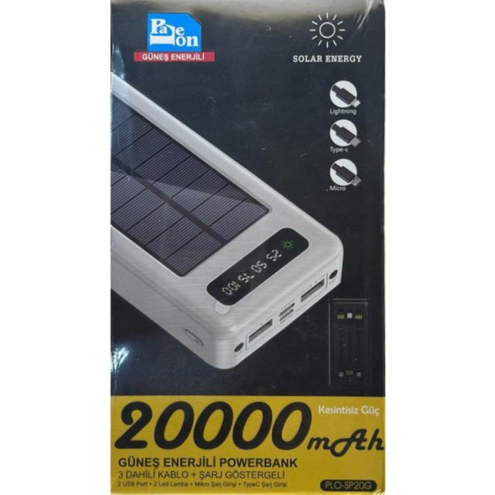 Obutech Paleon PLO-SP20G 20000MAH Güneş Enerjili Powerbank - Siyah Taşınabilir Şarj Cihazı - Powerbank Fiyatı