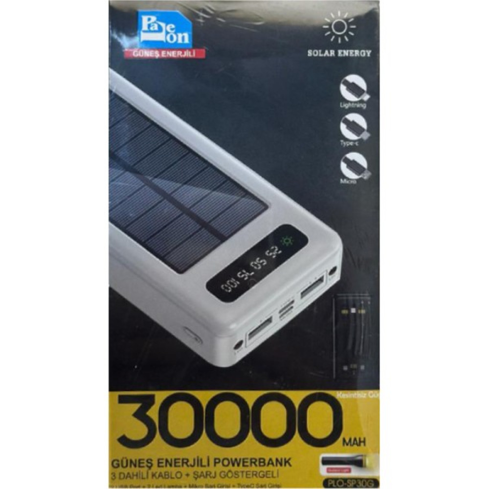 Obutech Paleon PLO-SP30G 30000MAH Güneş Enerjili Powerbank - Beyaz Taşınabilir Şarj Cihazı - Powerbank Fiyatı