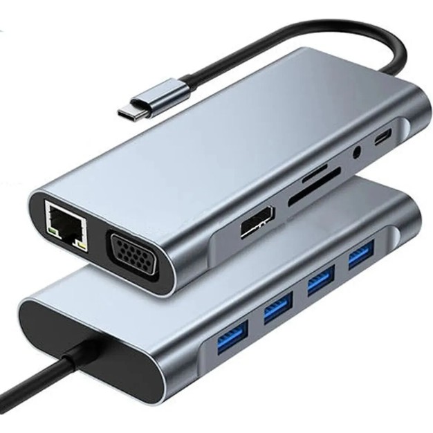 Ocado 11 In 1 Type-C To USB Hub Port Uyumlu Adaptör Hdmı 4x USB Lan VGA Sd Card Çevirici Çoklayıcı - Gri Bilgisayar Çevirici ve Adaptörü Fiyatı