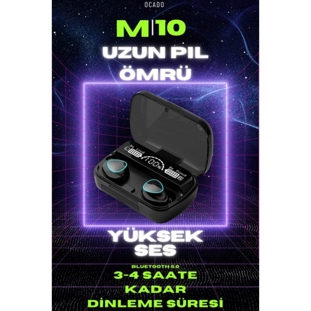 Ocado M10 Earbuds Kulakiçi Tws Bluetooth Kulaklık LED Göstergeli Powerbankli Kablosuz Wireless Kulaklık - Siyah Bluetooth Kulaklık Fiyatı