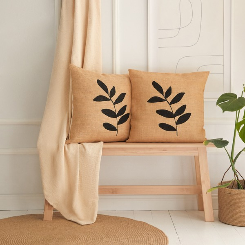 Ocean Home Textile 2 Adet Blok Yaprak Baskılı Fermuarlı Dekoratif Natural Jüt Yastık Kırlent Kılıfı 50x50 cm - 43 x 43 cm - Renkli Kırlent / Mobilya Yastığı Fiyatı