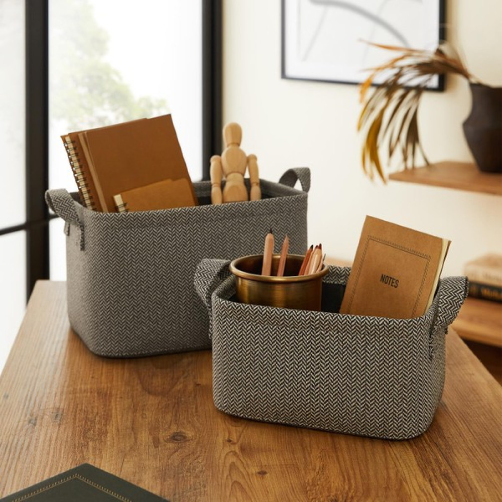 Ocean Home Textile 2'li Set Dokulu Dolap İçi Çamaşır Çocuk Odası Oyuncak Düzenleyici Katlanır Saklama Sepeti Organizer - 30x21x18 - Antrasit Sepet Fiyatı