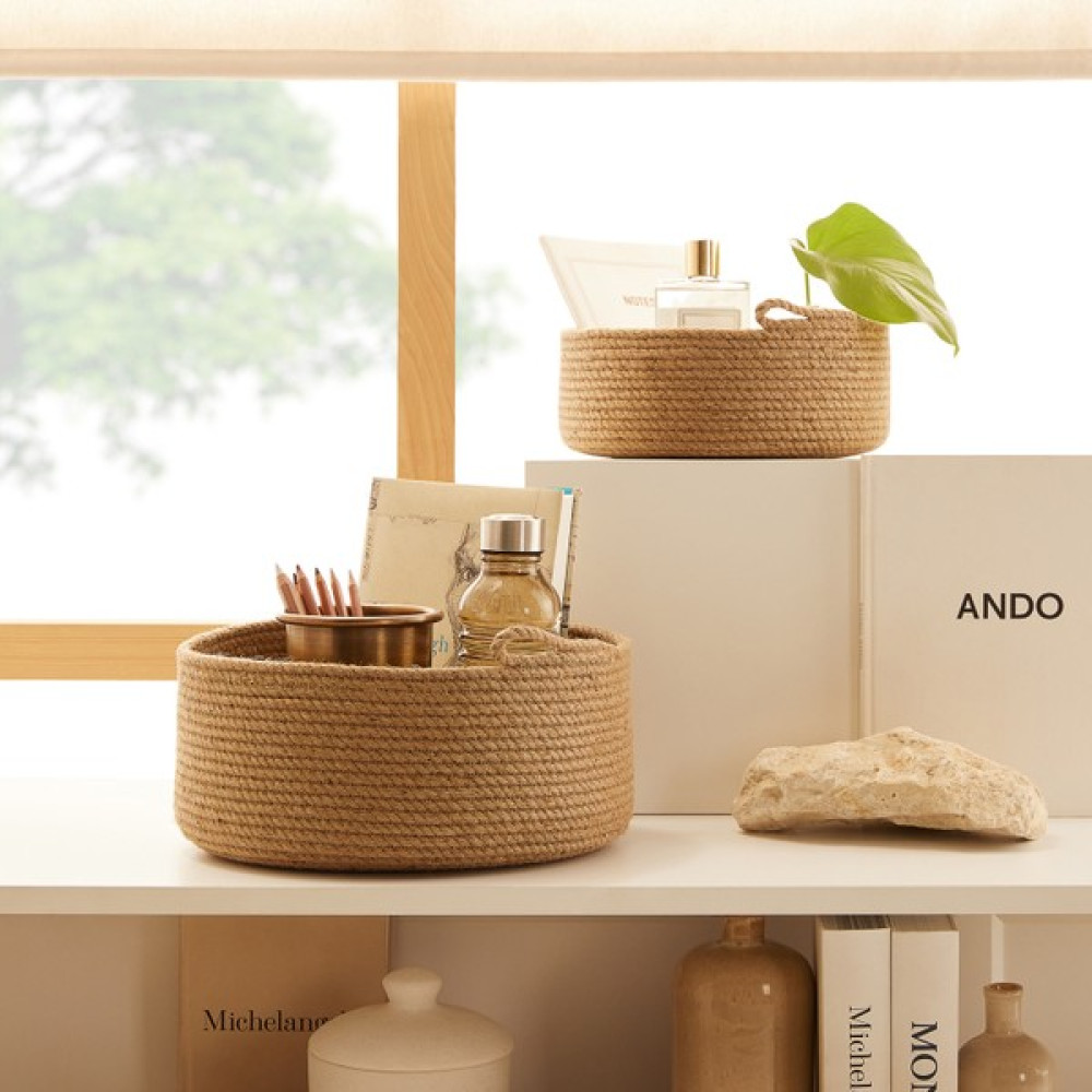 Ocean Home Textile 2'li Set Jüt Halat Saklama Dekoratif Sepet Organizer 25x9+30x12 cm - Bej Sepet Fiyatı