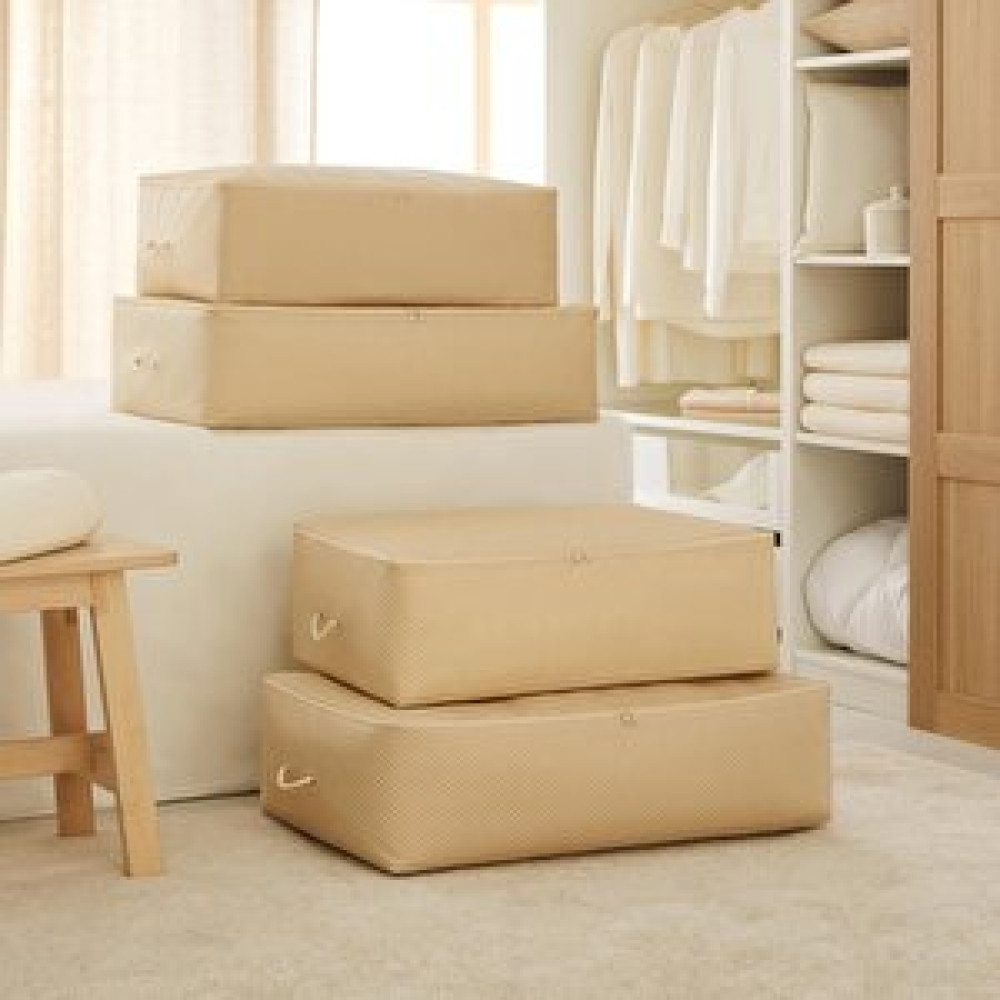 Ocean Home Textile 4'lü Bej Balıksırtı Baza Altı Hurç Set 2 Adet 62 X 46 X 22 / 2 Adet 74 X 46 X 22 Cm Hurç Fiyatı