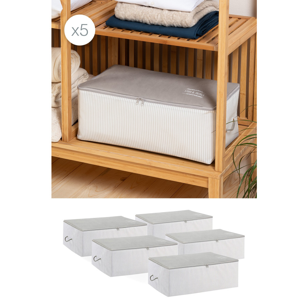 Ocean Home Textile 5 Adet Orta Boy Gri Çizgili Stuff & Things Baza Altı Kazak Pike Battaniye Hurcu 52x28x21 Hurç Fiyatı