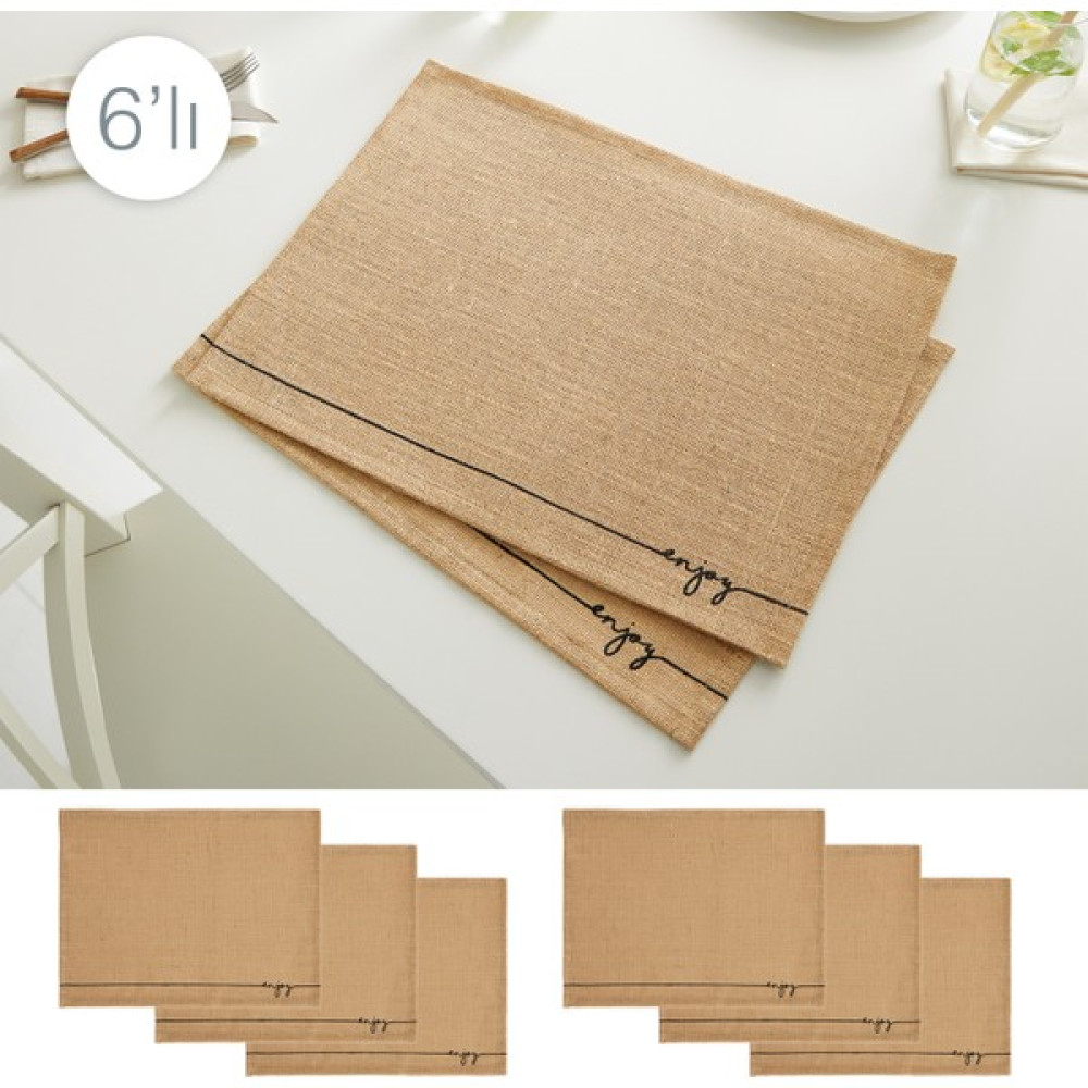 Ocean Home Textile 6 Adet Jüt Enjoy Baskılı Sofra Sunum Tabak Altlığı Supla Amerikan Servisi 45x35 - Bej - 45 x 30 cm Amerikan Servis Fiyatı