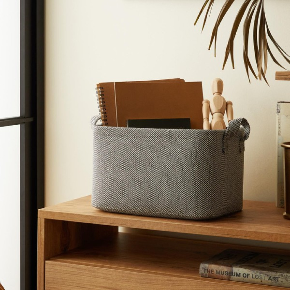 Ocean Home Textile Antrasit Dokulu Dolap İçi Çamaşır Oyuncak Düzenleyici Katlanır Saklama Sepeti Organizer 30x21x18 cm Sepet Fiyatı
