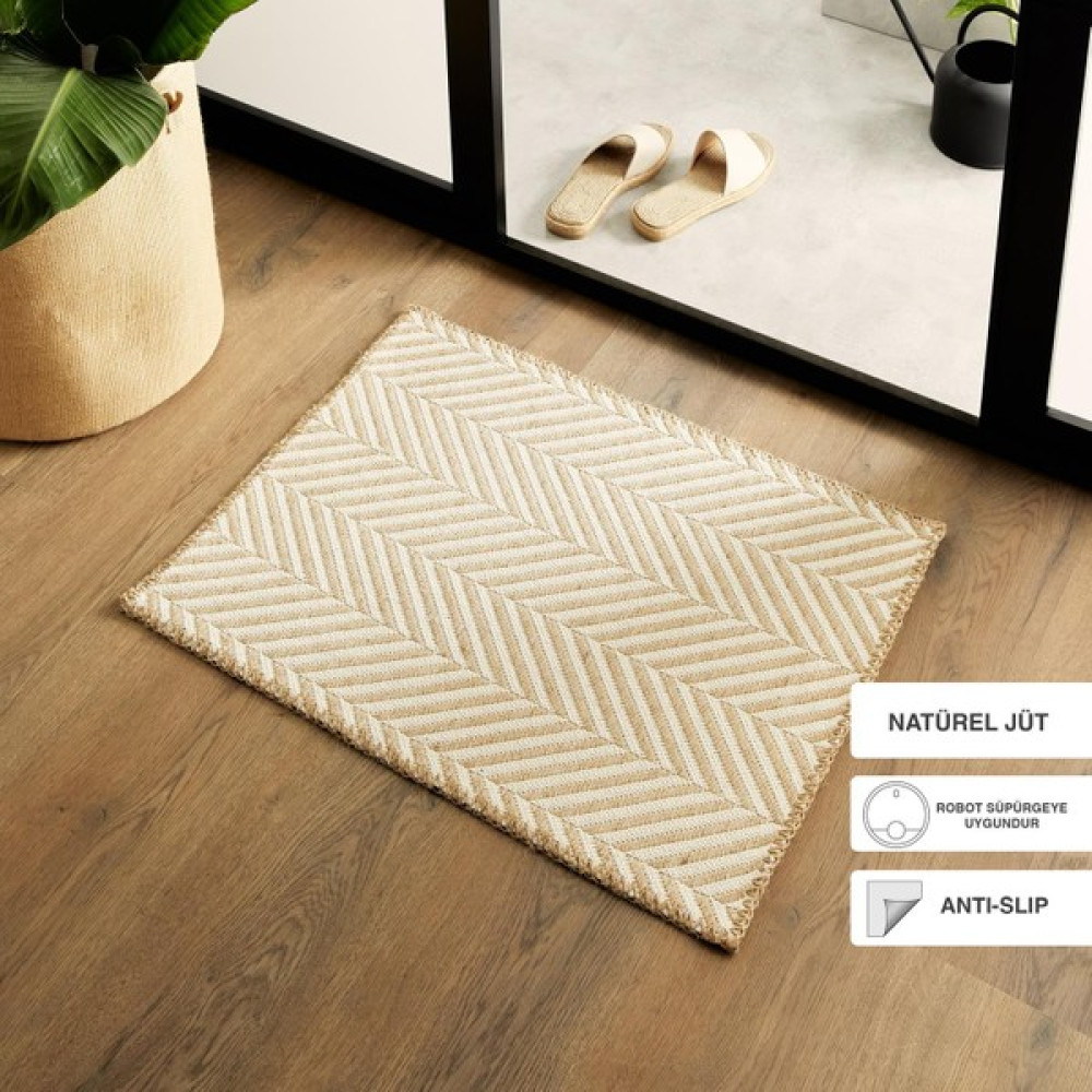 Ocean Home Textile Ekru Renk Balıksırtı Jüt Paspas 50 x 70 cm Paspas Fiyatı