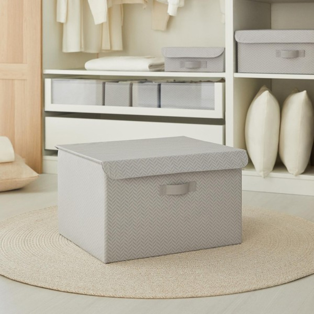 Ocean Home Textile Gri Balıksırtı Kapaklı Kutu 48 x 40 x 30 cm Eşya Saklama Kutusu Fiyatı