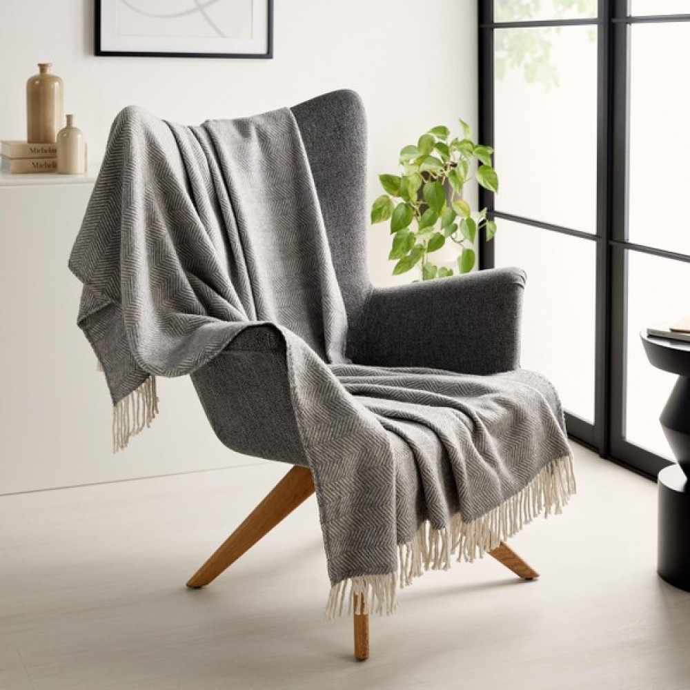 Ocean Home Textile Gri Balıksırtı Pamuklu Tv Battaniyesi 130 x 170 cm - Gri - Antrasit Battaniye Fiyatı