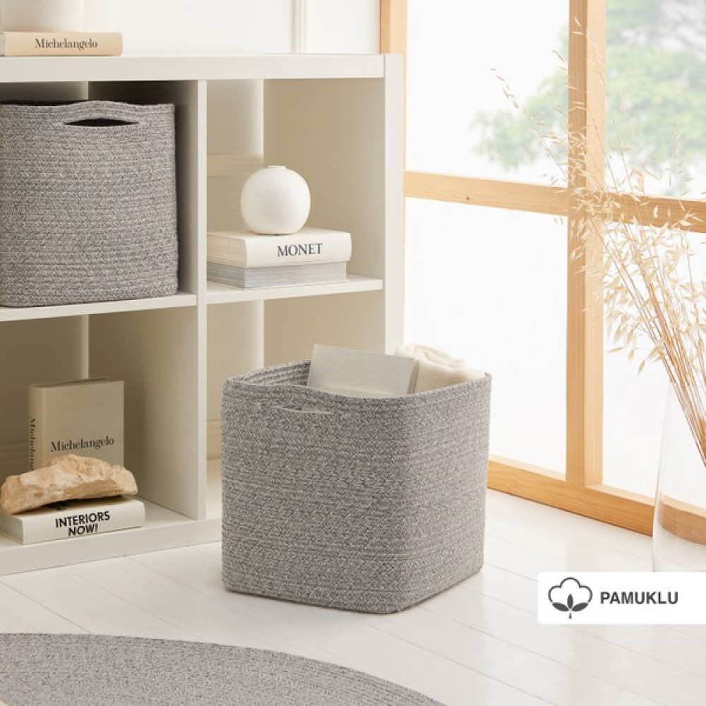 Ocean Home Textile Gri Kırçıllı Dolap İçi Çamaşır Oyuncak Düzenleyici Pamuklu Saklama Sepeti Organizer 30x30x30 cm Sepet Fiyatı