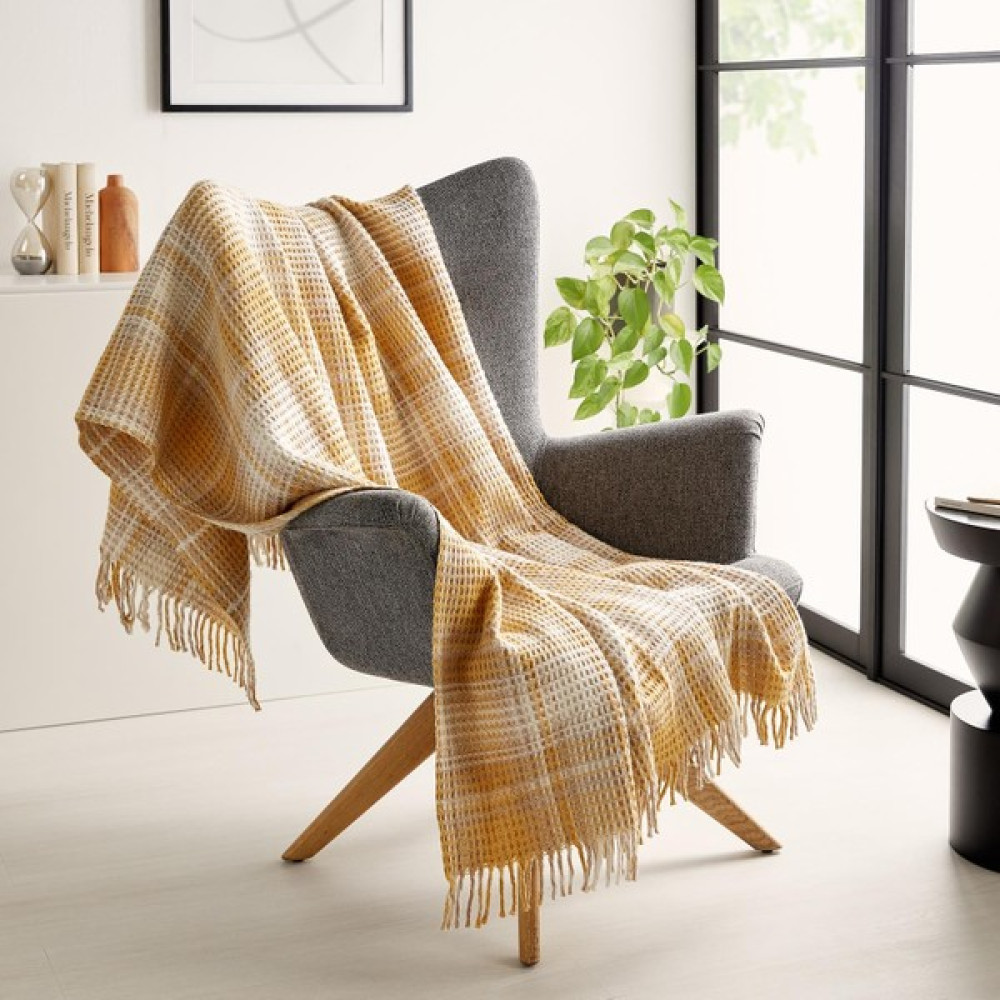 Ocean Home Textile Hardal Ekose Pamuklu Tv Battaniyesi 130 x 170 cm - Hardal - Sarı Battaniye Fiyatı