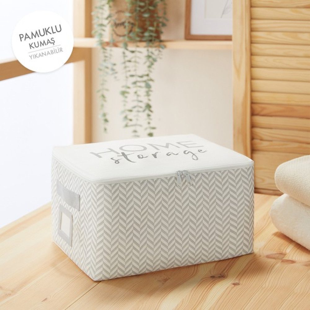 Ocean Home Textile Küçük Boy Yıkanabilir Gri Desenli Pamuklu Kumaş Baza Altı, Valiz Düzenleyici Hurç 30x22x18 cm - 30 x 22 x 18 cm Hurç Fiyatı