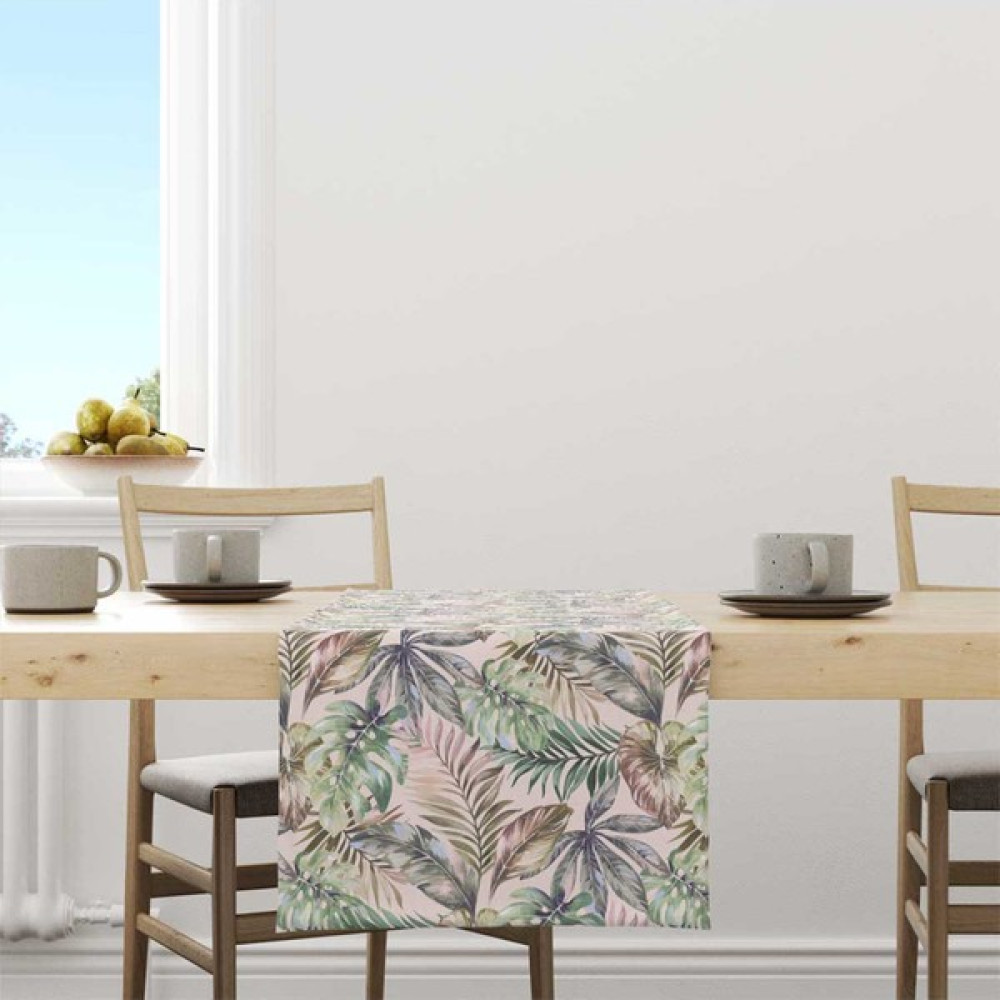 Ocean Home Textile Pembe Yaprak Desenli Sofra Sunum Masa Örtüsü Runner 45x145 cm - 45 x 145 cm - Renkli Masa Örtüsü Fiyatı