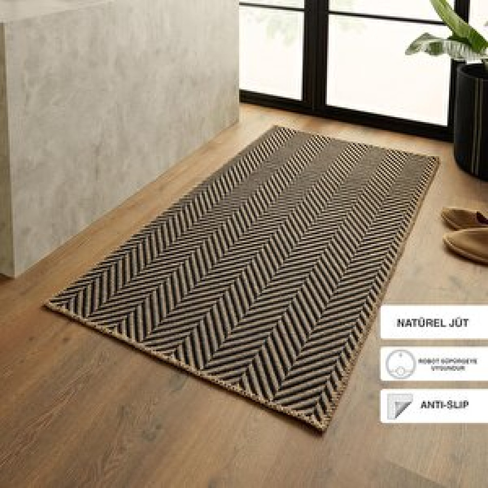 Ocean Home Textile Siyah Renk Balıksırtı Jüt Halı Kilim 80 X 150 Cm Kilim Fiyatı