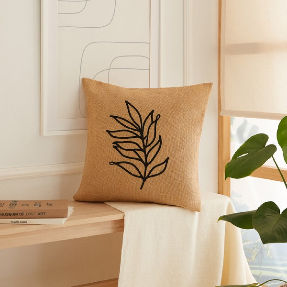 Ocean Home Textile Yaprak Baskılı Fermuarlı Dekoratif Natural Jüt Yastık Kırlent Kılıfı 50x50 cm - 50 x 50 cm - Açık Kahverengi Kırlent / Mobilya Yastığı Fiyatı