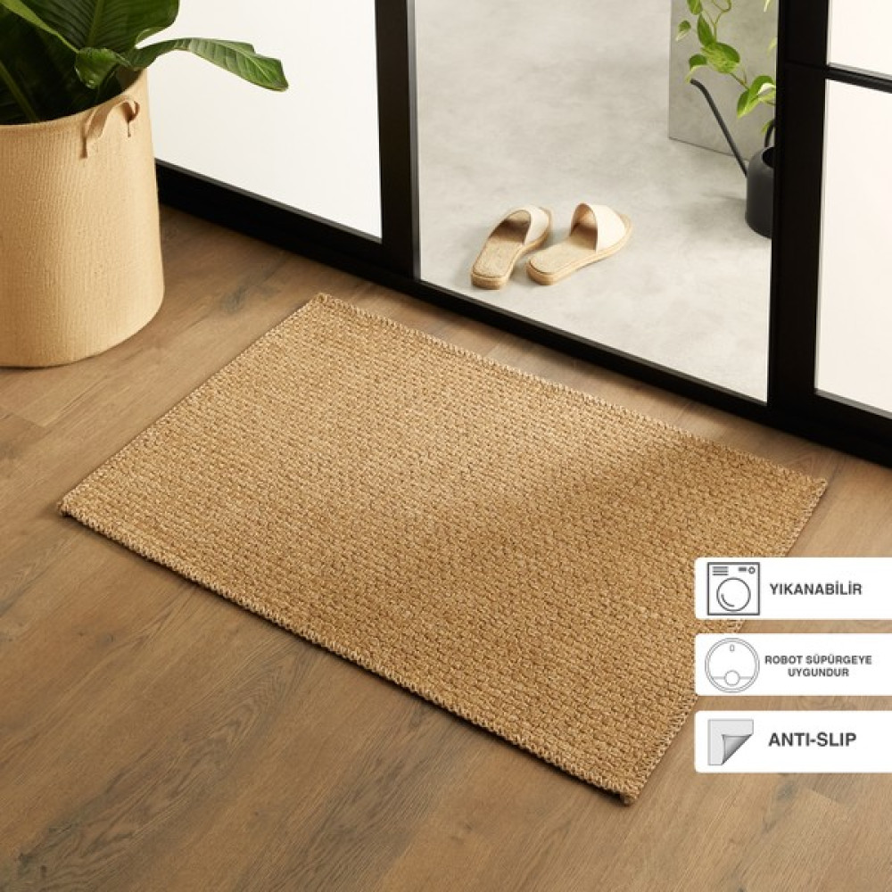 Ocean Home Textile Yıkanabilir Jüt Görünümlü Naturel Renk Hasır Desenli Paspas 60 x 90 cm - Açık Kahverengi Kilim Fiyatı