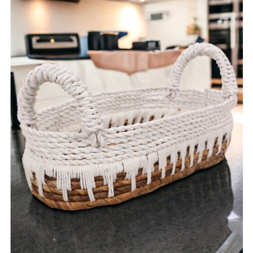 Ocean Point Doğal Abaka El Dokuması Tepsi & Sepet 35CM - Beyaz - Kahverengi Oto Boyaları Fiyatı