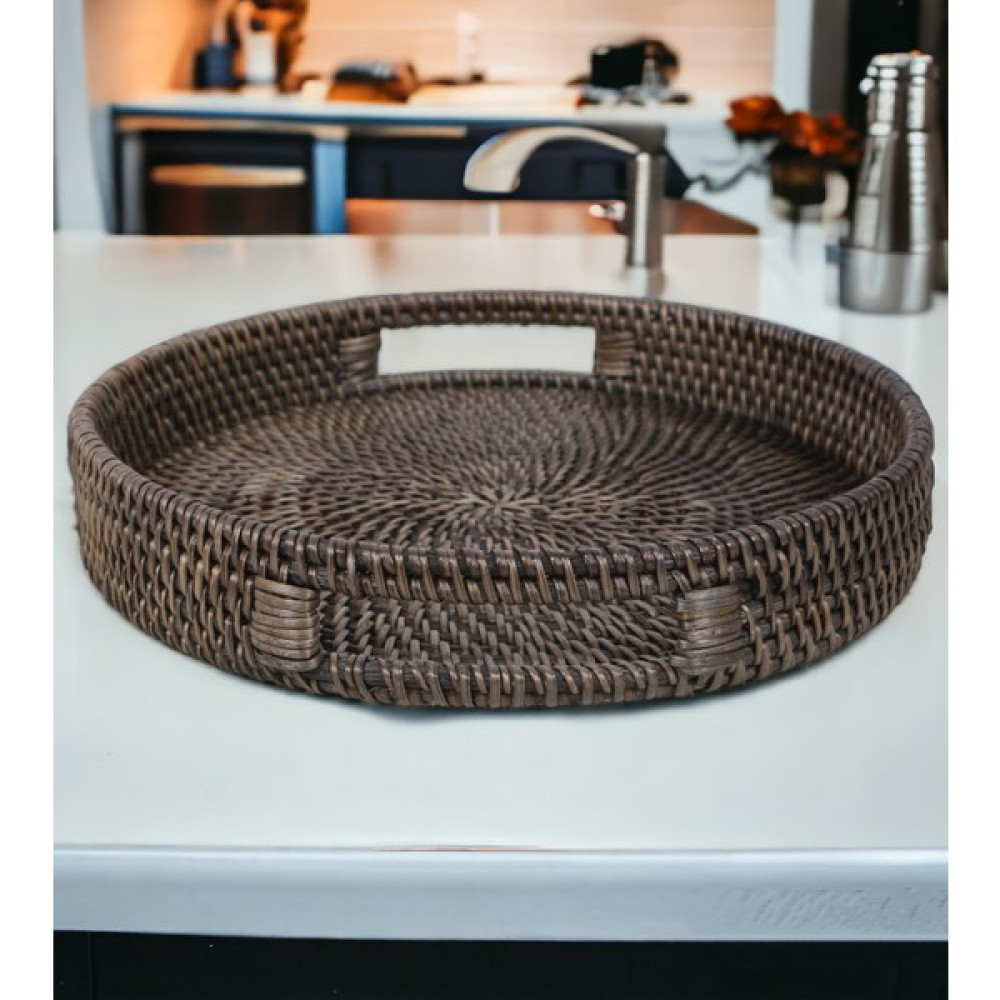 Ocean Point Rattan Servis Tepsisi 30CM Siyah El Dokuması Rattan Tepsi - 30 cm Servis Tepsisi Fiyatı