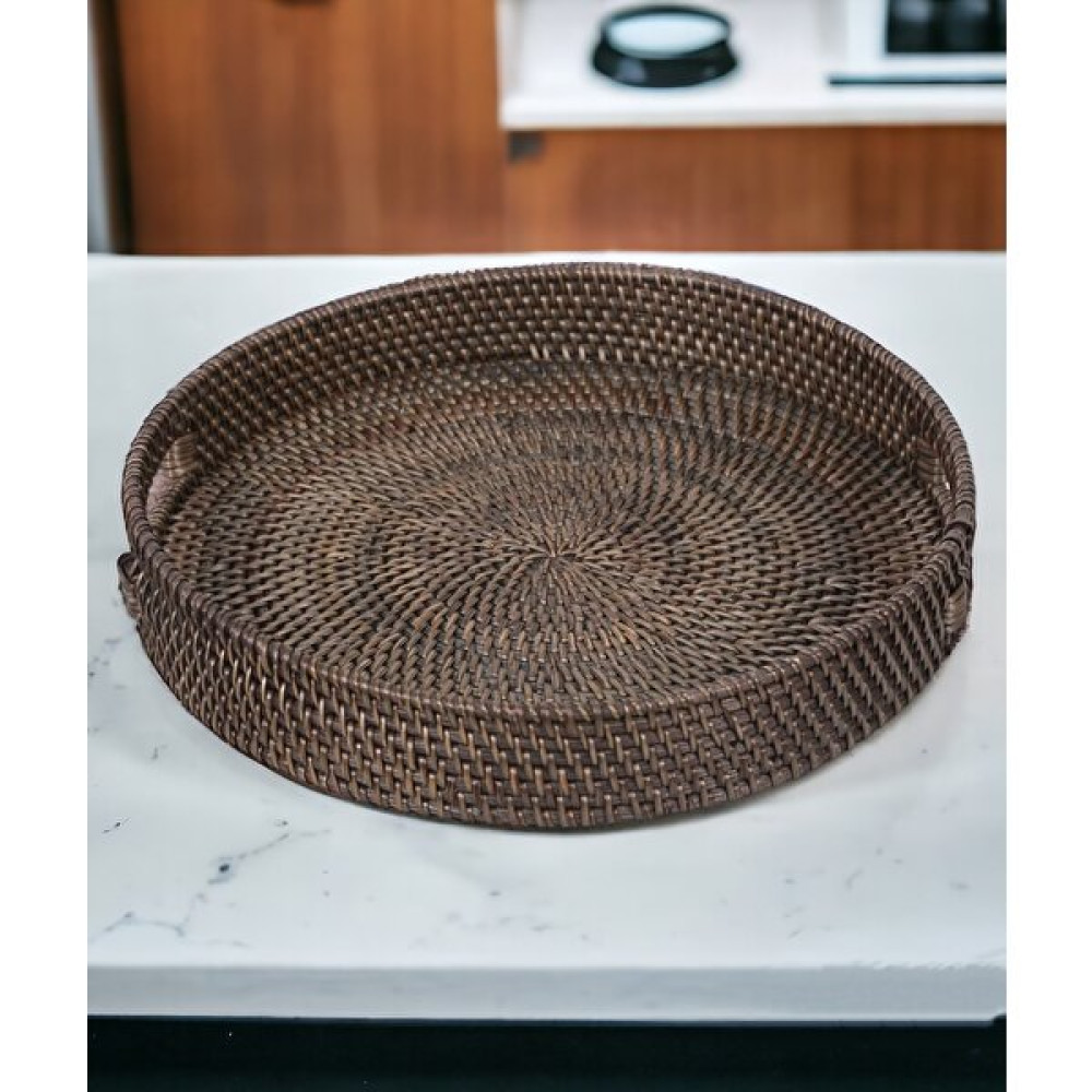 Ocean Point Rattan Servis Tepsisi 35CM Siyah El Dokuması Rattan Tepsi - 35 cm Servis Tepsisi Fiyatı