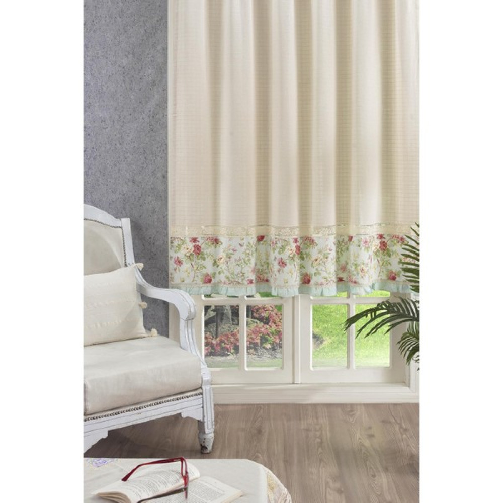 Ödel Home Basma Bordürlü Ara Dantelli Fon Perde - Renkli - 100 x 150 cm Fon Perde Fiyatı