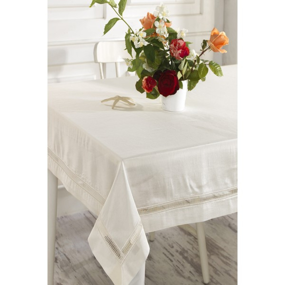 Ödel Home Buldan İpeği Ajurlu Masa Örtüsü - Naturel - 140 x 180 cm Masa Örtüsü Fiyatı