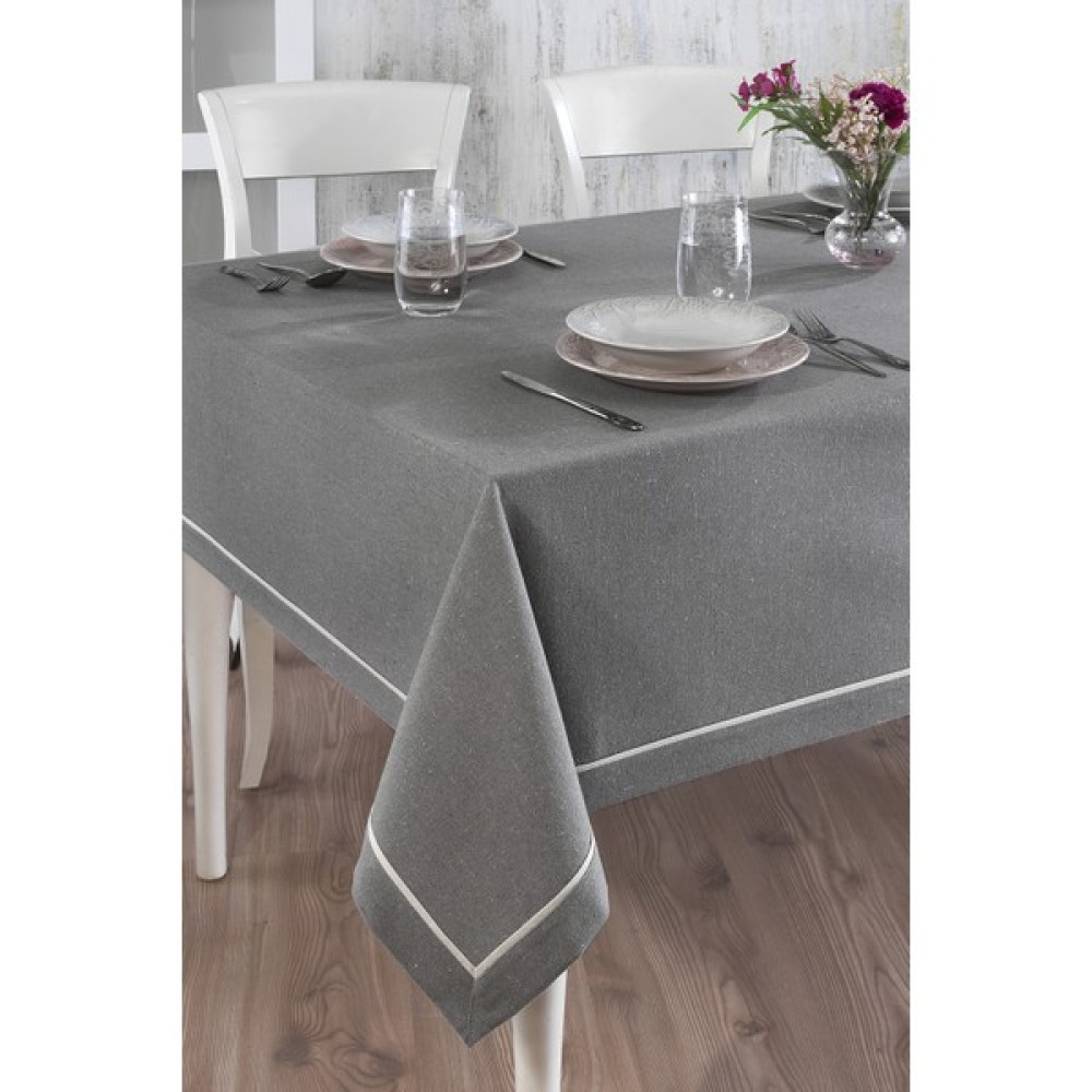 Ödel Home Buldan Keteni Biyeli Masa Örtüsü - 140 x 180 cm - Antrasit Masa Örtüsü Fiyatı