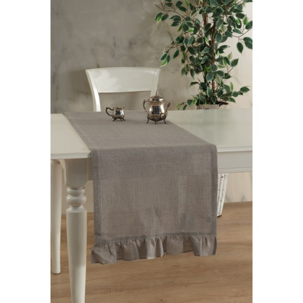 Ödel Home Keten Fırfırlı Runner / Sunum / Servis Örtüsü - 40 x 130 cm - Antrasit Masa Örtüsü Fiyatı