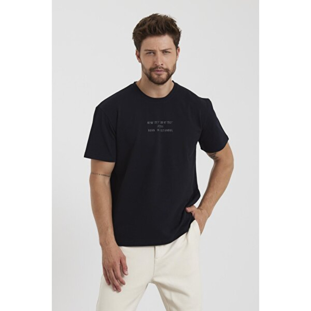 Odelon Erkek Bisiklet Yaka Baskılı Rahat Kalıp Tişört Lacivert Erkek T-shirt Fiyatı