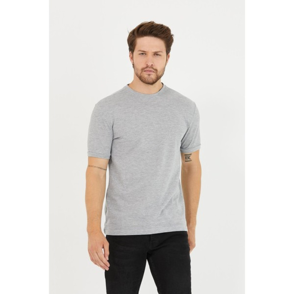 Odelon Erkek Bisiklet Yaka Slim Fit Basic Tişört Gri Melanj Erkek T-shirt Fiyatı