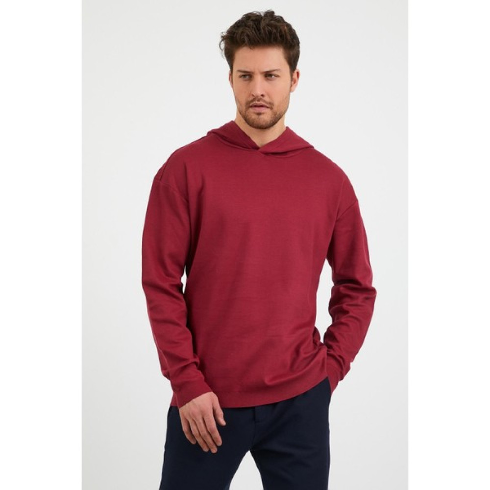 Odelon Erkek Comfort Fit Kapüşonlu Düz Sweatshirt Bordo Erkek Sweatshirt Fiyatı