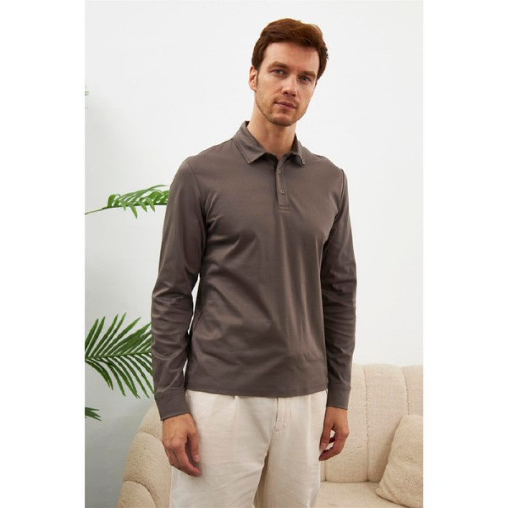 Odelon Erkek Uzun Kollu Merserize Pamuklu Polo Yaka Tişört Antrasit MARS32 Erkek T-shirt Fiyatı