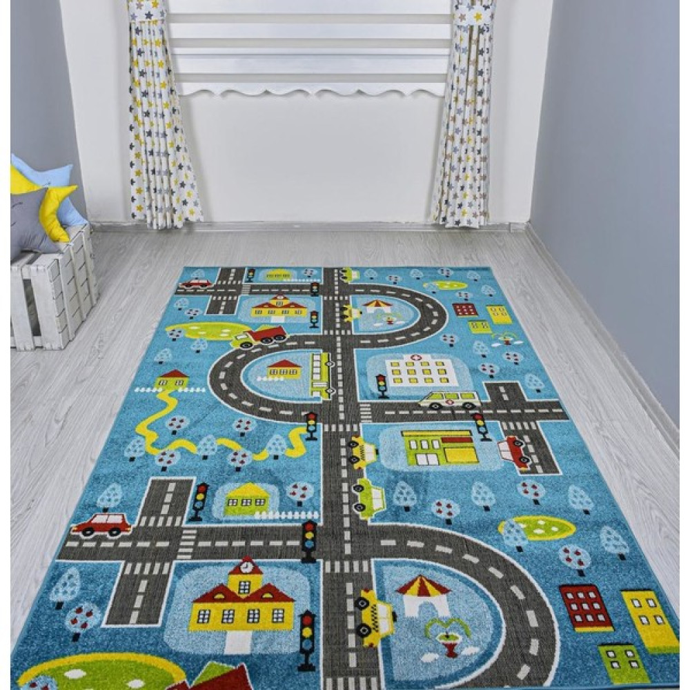 Odeon Halı 3 Boyutlu Mavi Trafik Arabalı Dokuma Çocuk Oyun Halısı 120 x 170 cm Bebek Odası Halı Fiyatı
