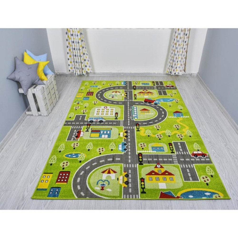 Odeon Halı 3 Boyutlu Yeşil Trafik Arabalı Dokuma Çocuk Oyun Halısı 160 x 230 cm Bebek Odası Halı Fiyatı
