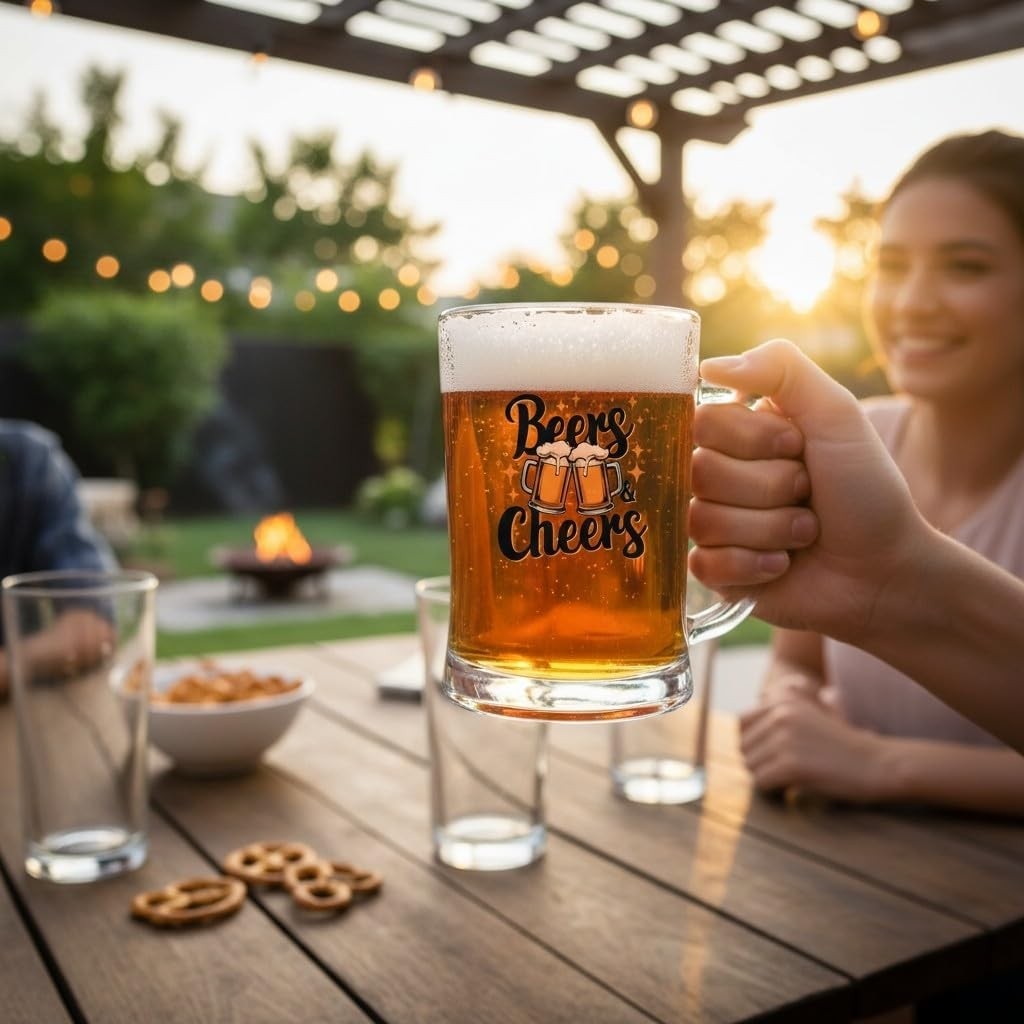Odi Home 2 Adet Büyük Boy Renkli Beers Cheers Baskılı Cam Bira Bardağı Beer Glass Mug 600 ml - Şeffaf Diğer Fiyatı