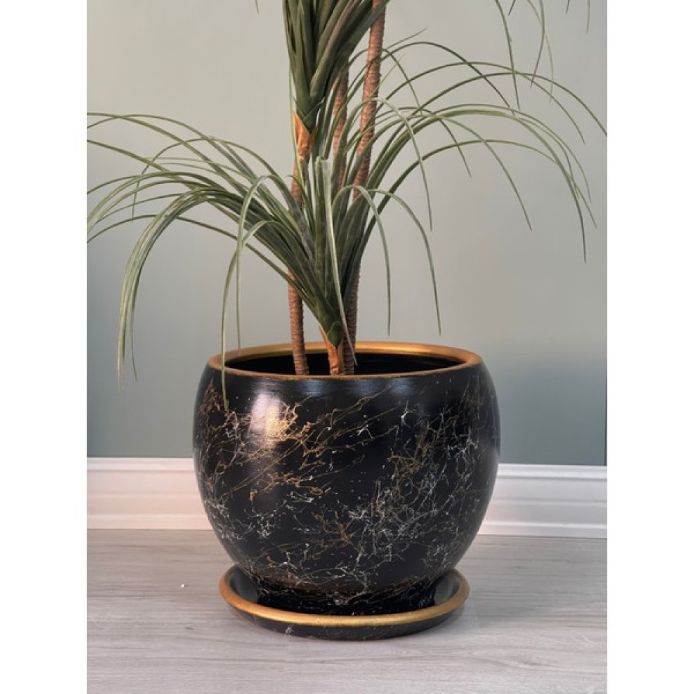 Odka Küre Saksı Tabaklı 37 Cm Lily Siyah Gold Beyaz Mermer Desenli Saksı ve Aksesuarları Fiyatı