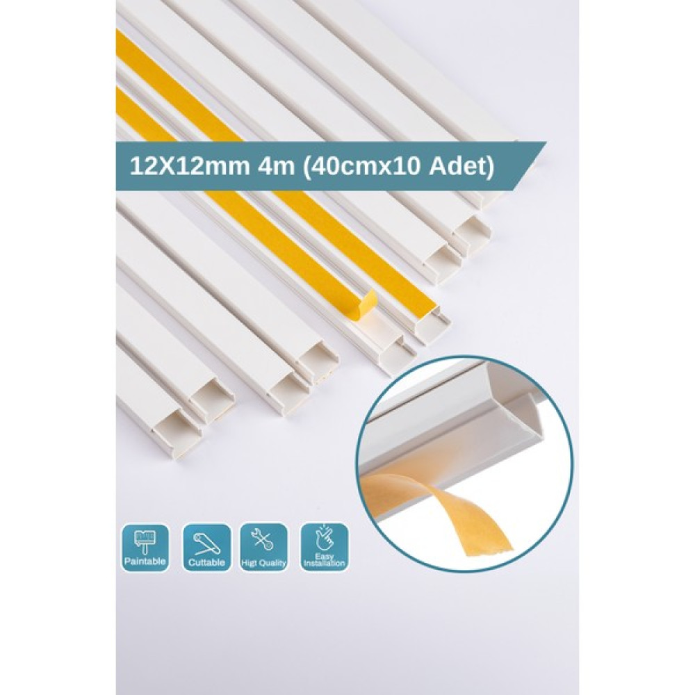 Odta 4 Metre (12X12MM) Kedinden Yapışkanlı Kablo Kanalı | 4m (10 Adet x 40CM) Kablo Gizleyici Elektrik ve Aydınlatma Fiyatı
