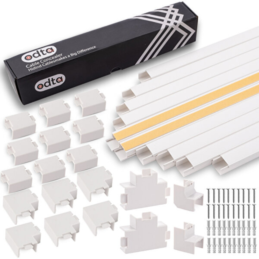 Odta Kablo Kanalı Seti | 4m (10 Adet x 40CM) Kedinden Yapışkanlı 19 Ek Parçalı Kablo Gizleyici | 25X16MM - Beyaz Elektrik ve Aydınlatma Fiyatı