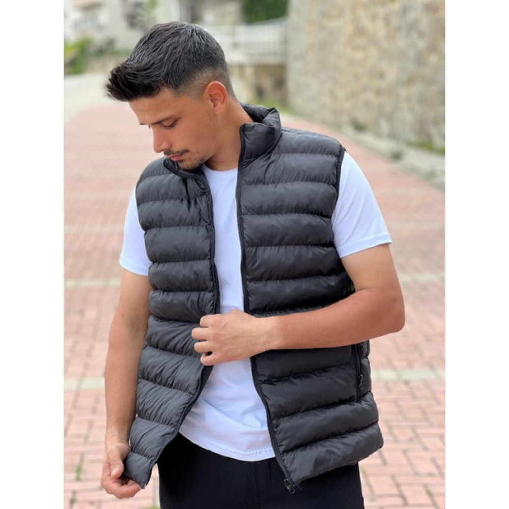 Off Beat Siyah Şişme Dolumlu Fermuarlı Cepli Dik Yaka Kolsuz Yelek Erkek Yelek Fiyatı
