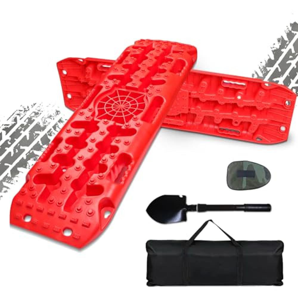 Off Road Traction Boards, 2 PCS Recovery Traction Tracks for 4WD Mud, Snow, Ice, Sand - Including Carry Bag & Mini Folding Shovel